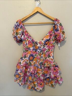 Floral V-Neck Ruffled Romper in Multi Floral